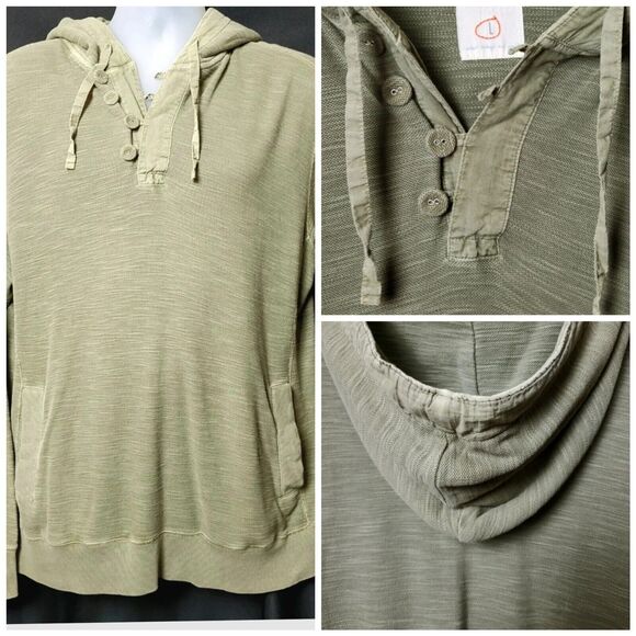 Fossil Y2K Mens Knit Hoodie Henley w Pockets Surfer Boarder Green Size L HTF VGC - Picture 2 of 16
